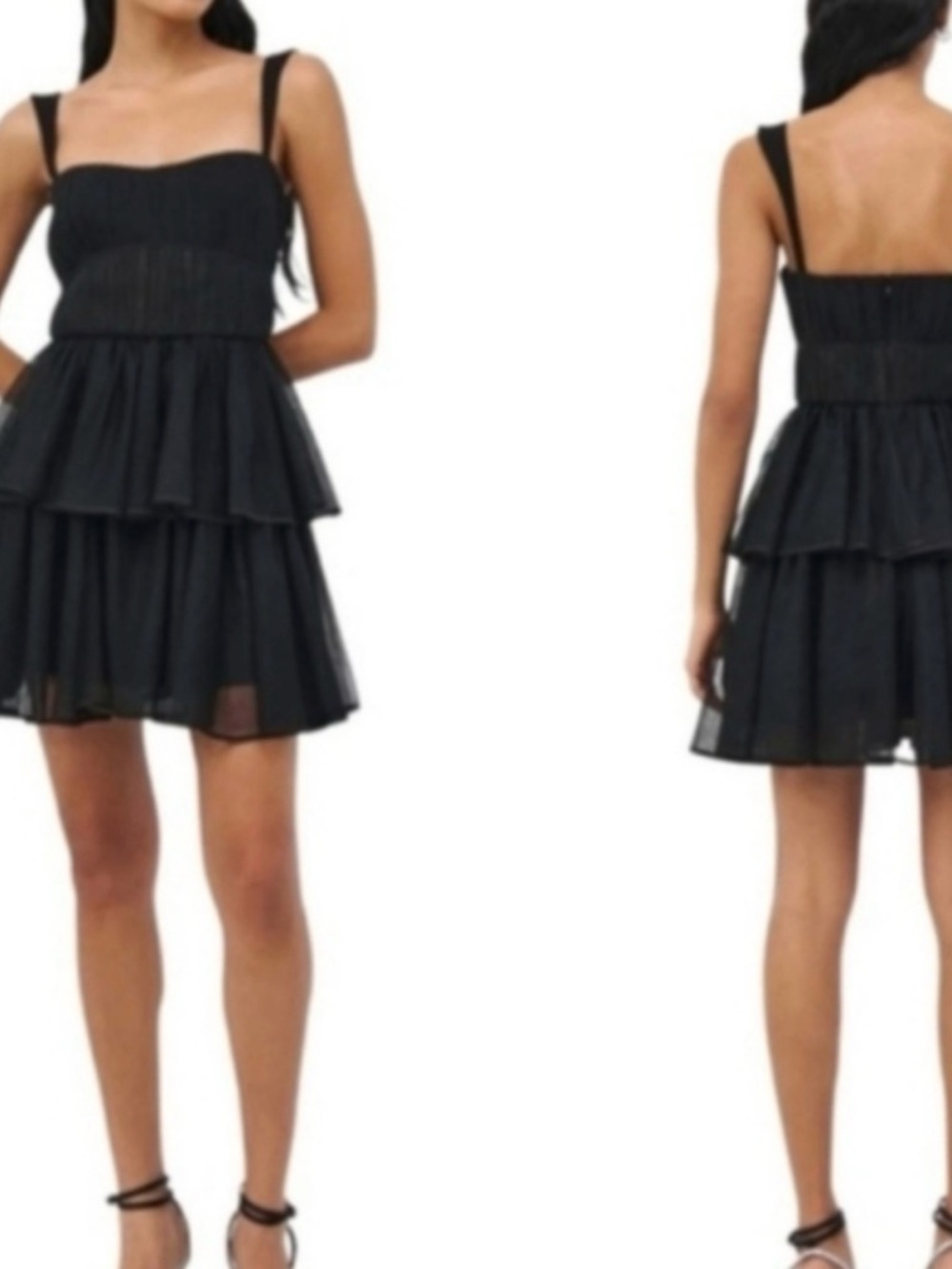 Jonathan Simkhai Black Tiered Mini Dress with Sheer Waistband - Picture 2 of 5